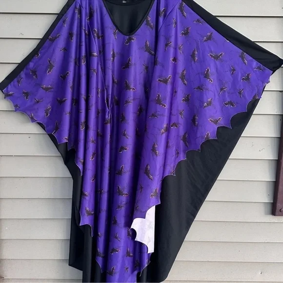 Vintage Bat Print Kaftan Dress Halloween Costume Gothic - Picture 3 of 6